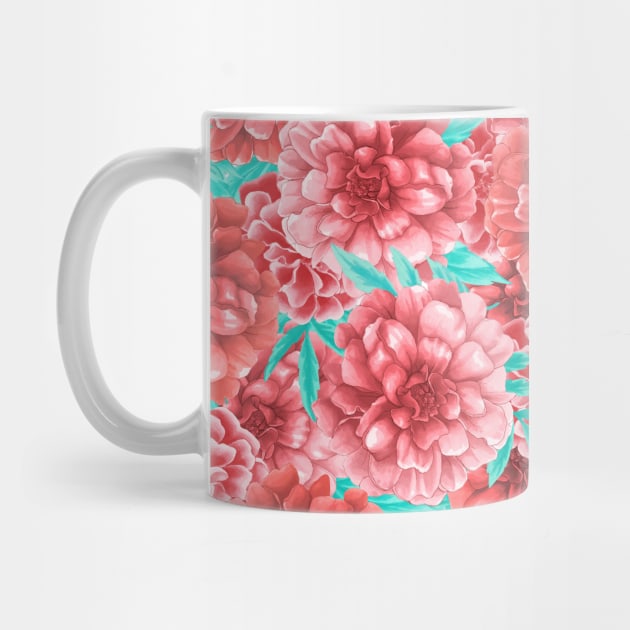 Pink & Coral Peony Floral Pattern by tanyadraws